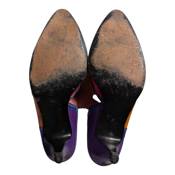 Vtg 1990s Margaret J Color Block Checkerboard Abstract Pointed Toe Pumps Sz 6 - Picture 5 of 6